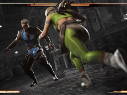 (Sonya jumps into the action at the drop of a hat and gives Sub Zero a painful kick to the ribs here.)